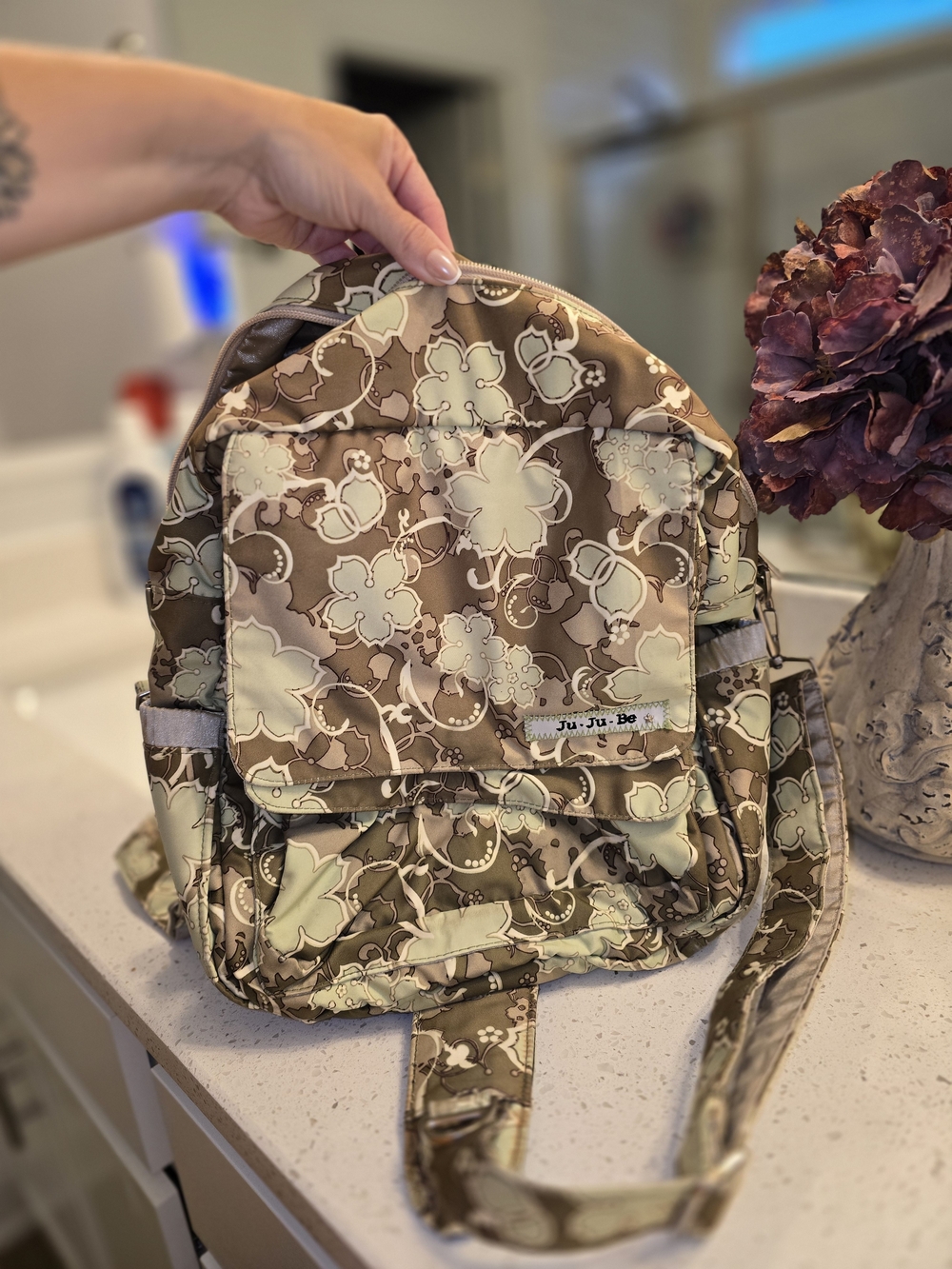 Ju-Ju-Be Khaki Floral Convertible Backpack